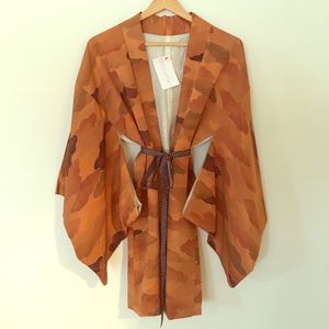 Vintage Authentic Japanese Short Kimono Earth Tone